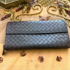 Bottega Veneta Nappa Intrecciato Continental Flap Wallet Woven Leather Brown